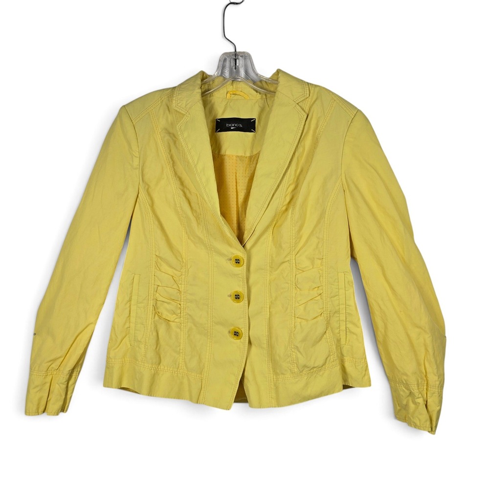 Bianca Blazer Womens 12 Three Button Ruched Waist Yellow Cotton Blend READ